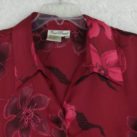 Vintage Fred David Womens Shirt Button Down Red Floral Long Sleeve L - Picture 6 of 11